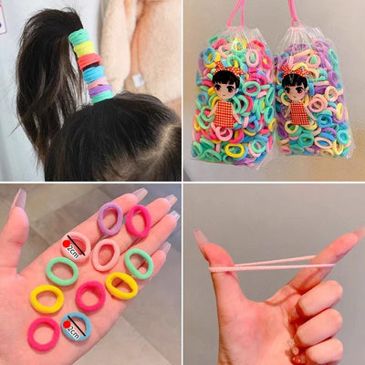 200PCS Women Girls Colorful Nylon Elastic Hair Bands Ponytail Hold Small Hair Tie Rubber Bands Scrunchie Hair Accessories