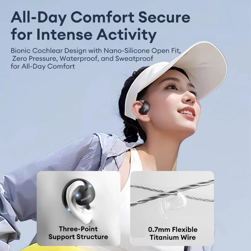 New Philips TAT2708 OWS Wireless Bluetooth Waterproof Earphones 120H Long Battery Life Headset ENC Call Noise Cancelling Earbuds