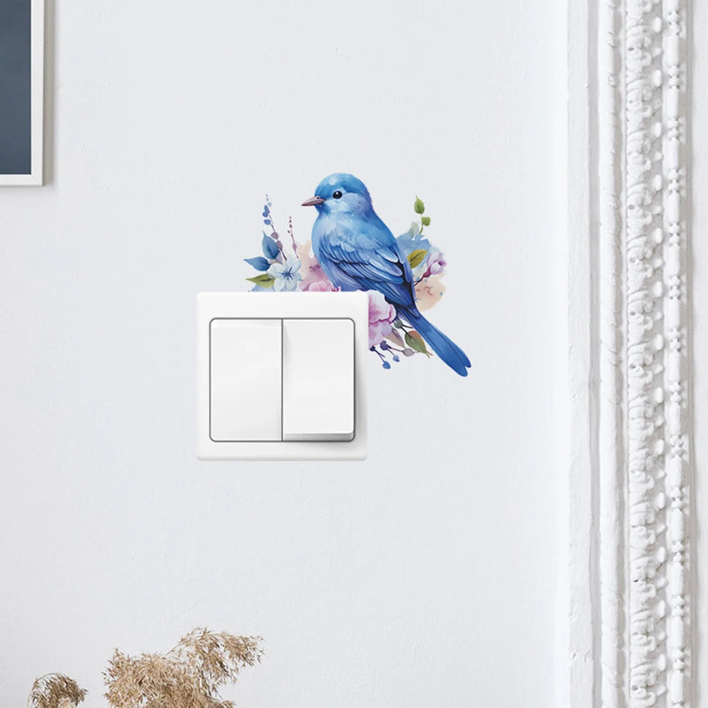 1PC Cartoon Bird Green Plant Flower Switch Paste Home Background Beautification Decorative Wall Stickers