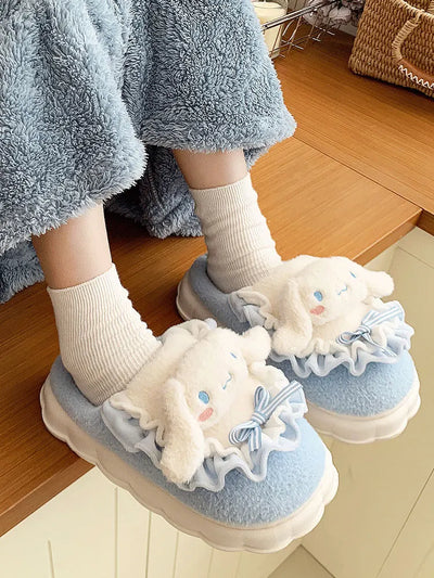 Sanrio Cinnamoroll Plush Slippers Kuromi Women Plushie Cartoon Plush Kawaii Flat Shoes Slippers Shoes Gift Girl Y2K 2024 NEW