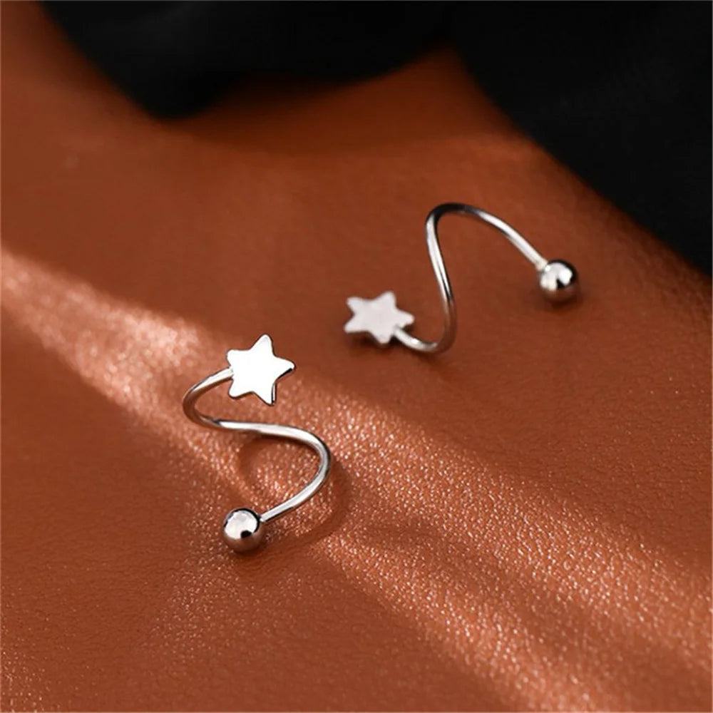 2pcs Stainless Steel Spiral Twisted Lip Ring Tongue Piercing Heart Star Ear Cartilage Helix Piercing Stud Earring Jewelry Gifts