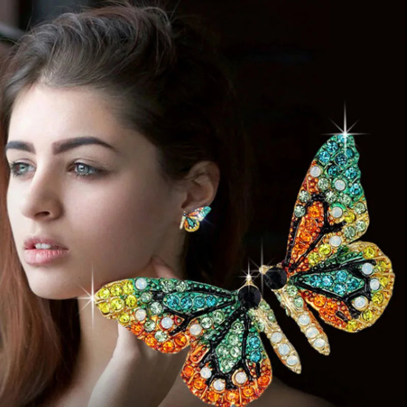 Graceful Shiny Multicolor Zircon Butterfly Stud Earrings for Women Girls Cute Date Party Jewelry