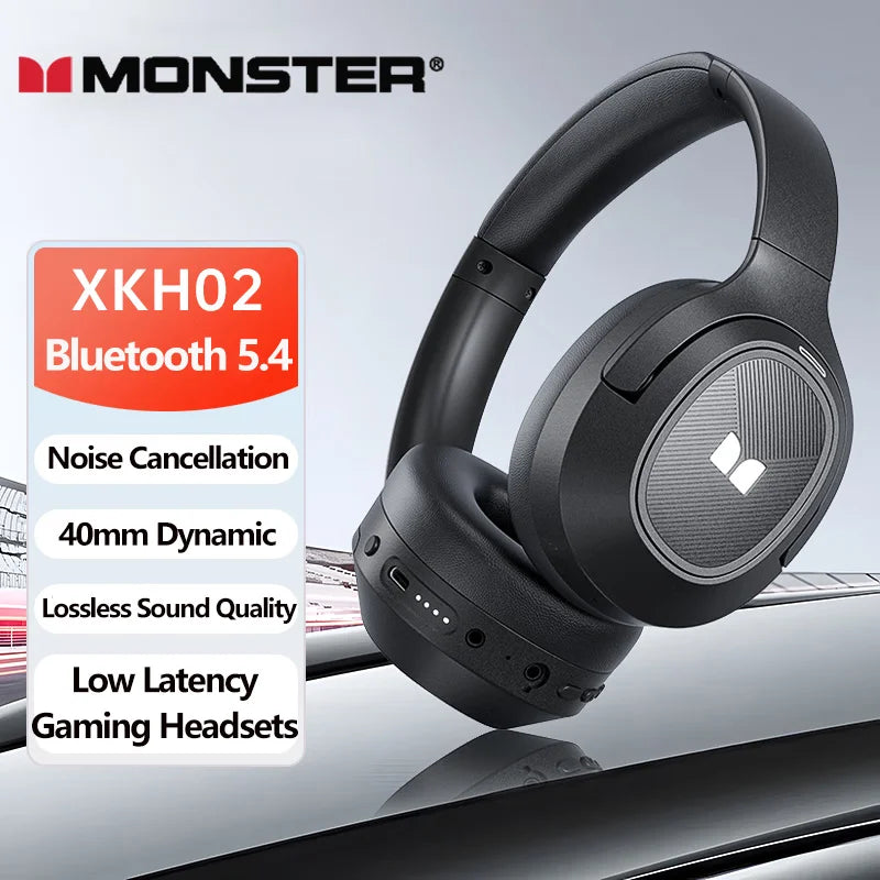 New Monster XKH02 Wireless Bluetooth 5.4 Gaming Headset 35H Long Battery Life Earpiece ANC Noise Cancellation Headphone With Mic