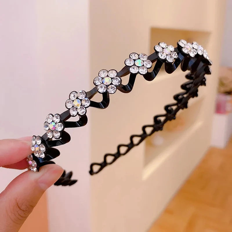 New Non-slip Rhinestone Headbands Solid Wave Hairbands for Women Girls Bezel Fashion Hair Hoop Ladies Boutique Hair Accessories