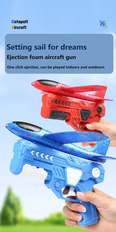 Outdoor Games Kids Glider Flight Flying Throw Foam Plane Shooting Gun, Catapult Plane Launcher Toy for Kids, Shooting Toy