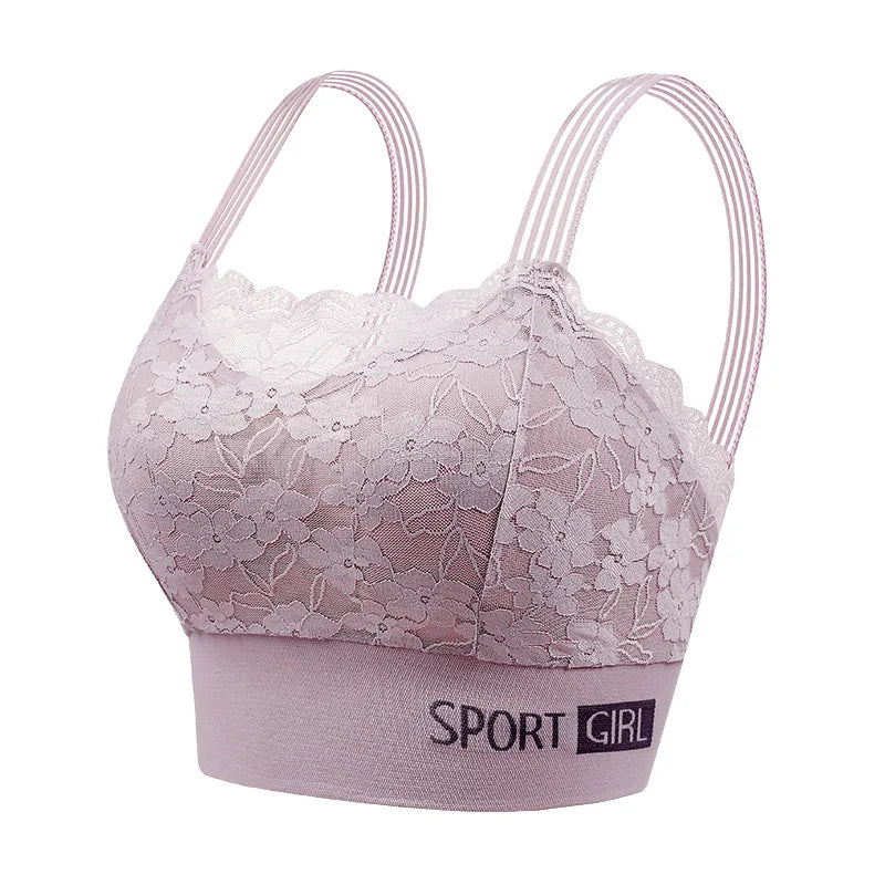 1 Piece Contrast Lace Wireless Bra, Comfy & Elegant Scallop Trim Bra, Women's Lingerie & Underwear