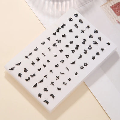 Fashion Geometric 36 Pairs/Lot Mixed Styles Small Stud Earrings For Women Lady Starfish Dolphins Moon Jewelry Party Gifts