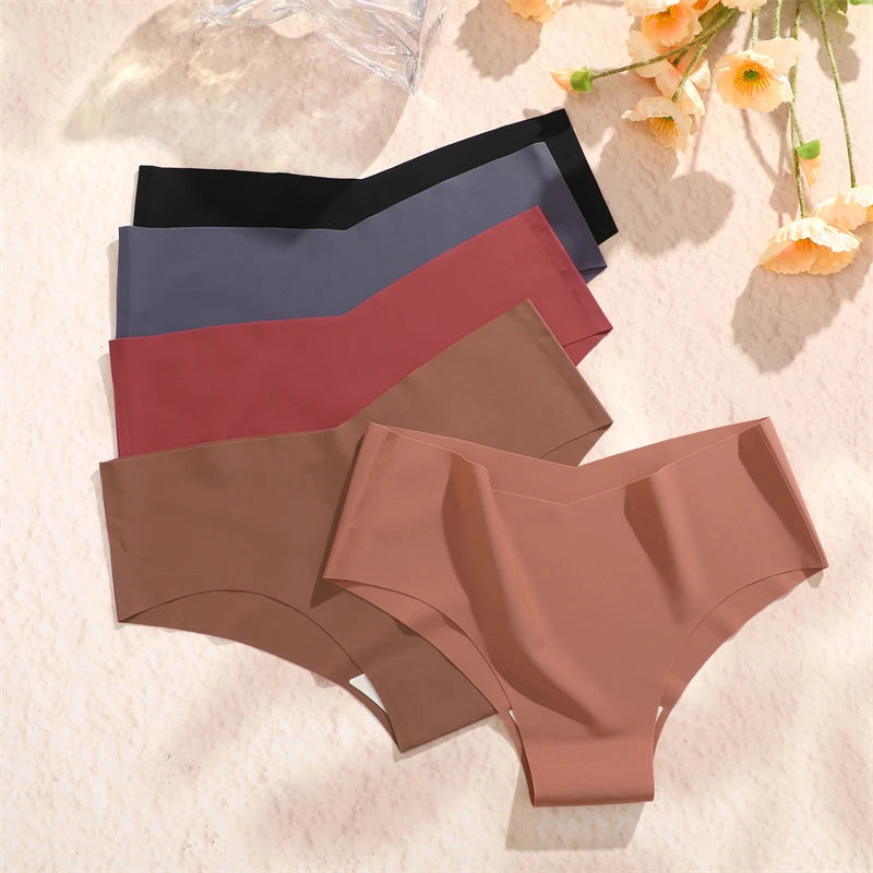 FINETOO 7PCS Women Ultra-thin Underpants Panties Seamless Briefs Sexy V-Waist Cozy Stretch Lingerie Female Solid Color Intimates