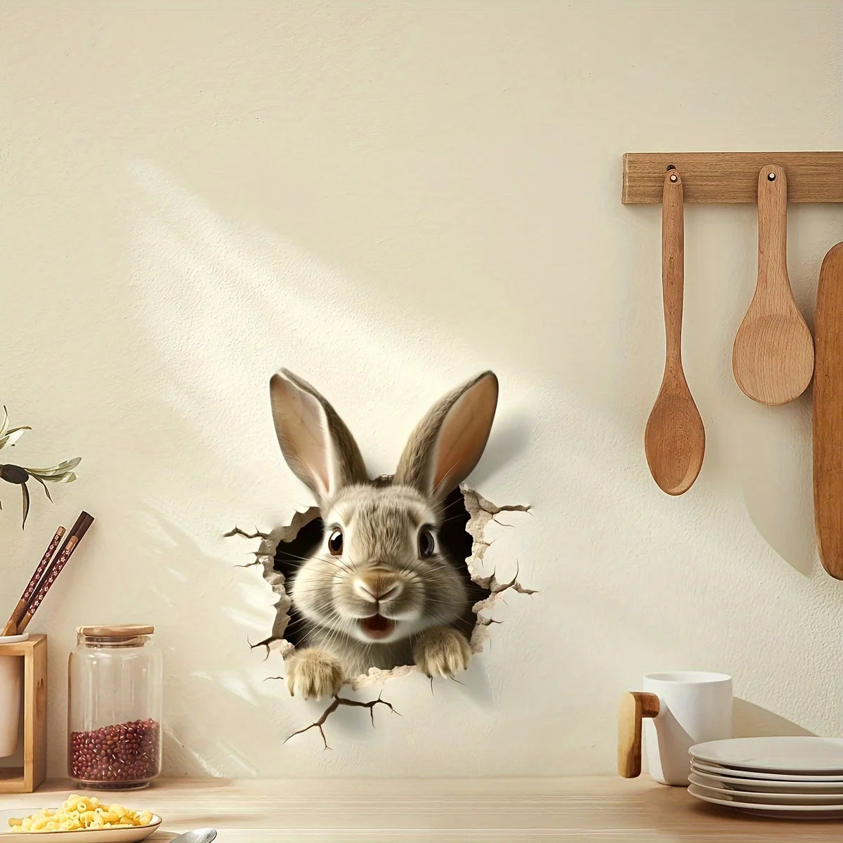 Cartoon 3D Rabbit Wall Stickers Self-adhesive Stickers School Classroom Bedroom Living Room Dining Room Kitchen Bathroom Decor