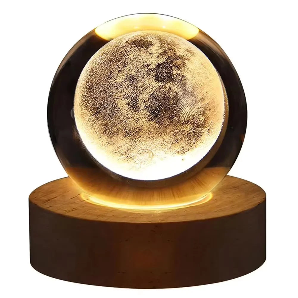 LED Crystal Ball Table Lamp USB Night Light 3D Moon Planet Galaxy Decor for Home Table Lamp Party Toys for Kids Adult Xmas Gifts