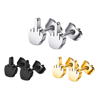 Middle Finger Earrings Stainless Steel Ear Hoops for Men and Women