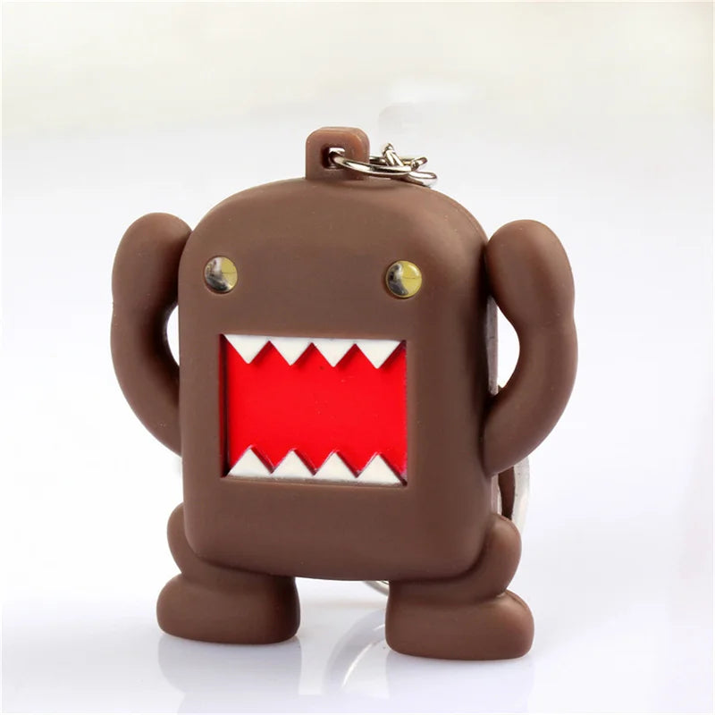 So Cool !!! Ultra Bright LED Cute Mini Domo kun Action Figure Toys LED Flashlight Keychains With Sound Keychain Kids Gifts