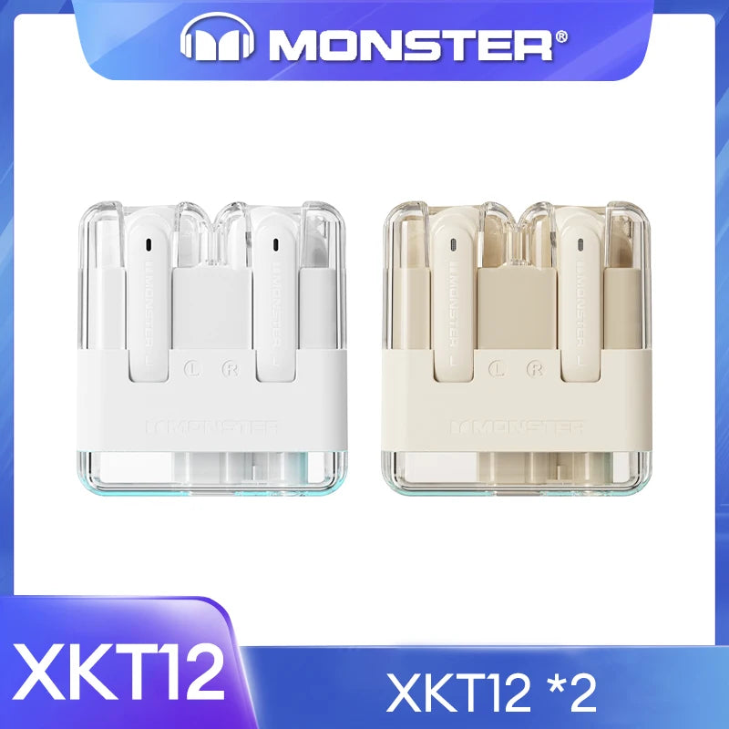 Original Monster XKT12 Gaming Earphones Bluetooth 5.3 TWS Wireless Headset HIFI Sound Earbuds Noise Reduction Headphones 300mAh