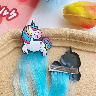 2PCS New Princess Unicorn Multicolour Wig Girls Hairpins Cute Children Headwear Hairgrip Hair Clips Barrettes Hair Accessories