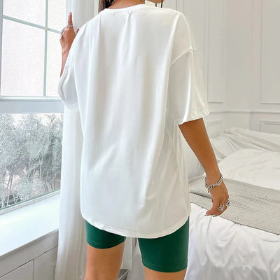 Europe and the United States Can Wear a Casual Suit WOMEN'S Pajamas Loose T-shirt Tight Shorts Slim Shorts Top