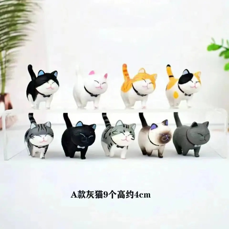 9pcs Cute Cat Ornaments Kawaii Bell Cat Animal Fairy Garden Cat Figurines Sculpture Office Home Decoration Desktop Birthday Gift