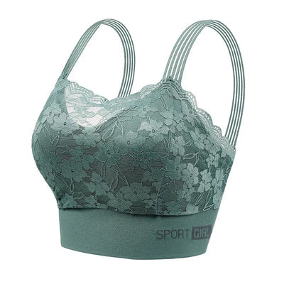 1 Piece Contrast Lace Wireless Bra, Comfy & Elegant Scallop Trim Bra, Women's Lingerie & Underwear