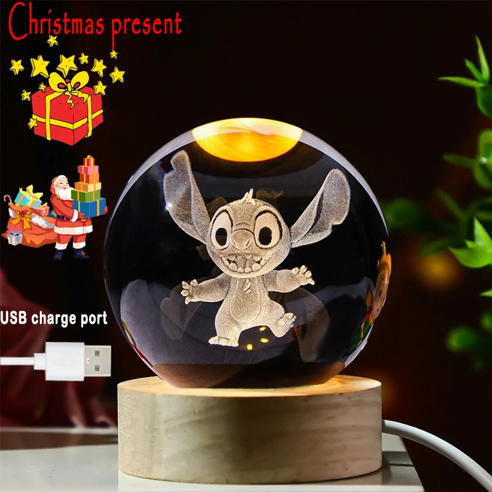 6cm 3D Crystal Ball Stitch Astronaut Solar System Saturn Milky Way Crystal Planet Night Light Laser Carving Children's Gifts