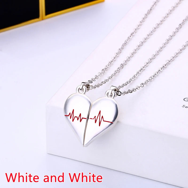 Good Simple Quality Couple Pendant Necklace Electrocardiogram,Magnetic Heart,Pendant Splicing Necklace Valentine's Day Gift