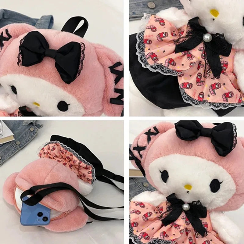 Kawaii Sanrio Bag Kuromi Plush Backpack Lolita Style Plushies Stuffed Animal Doll Toys My Melody Bag Women Tote Girl Christmas