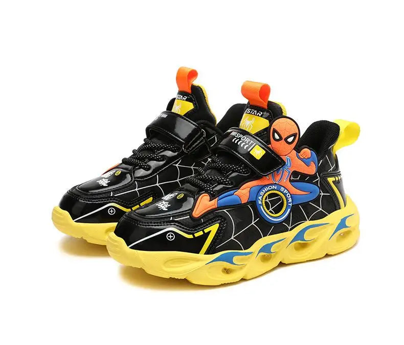 Disney Boys Shoes LED Lights Cartoon Autumn Children's Sports Shoes Leather Non-slip Children's Running Shoes Sneaker Size 25-35