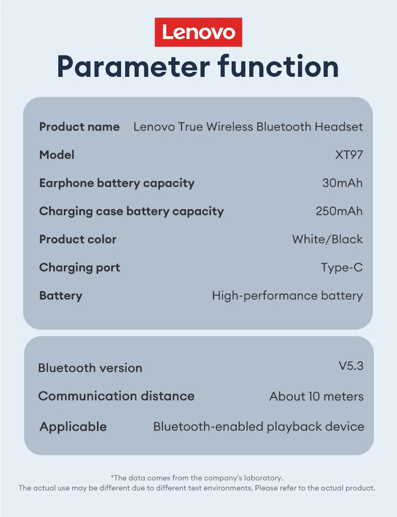 سماعات أذن لاسلكية أصلية جديدة من لينوفو XT97 PRO تعمل بتقنية البلوتوث مع وضعين للألعاب وصوت عالي الدقة طويل الأمد مع ميكروفون
