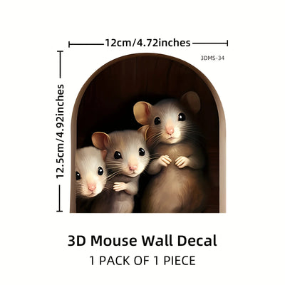 3D Mouse In Hole Wall Stickers Waterproof Moisture-proof Self-Adhesive Wall Decals for Bedroom Living Room Porch Home Decoration