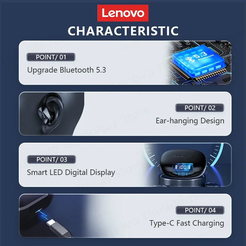 Lenovo Original LP75 TWS 5.3 Bluetooth Headphones Wireless Earphones LED Digital Display Noise Reduction Earbuds New