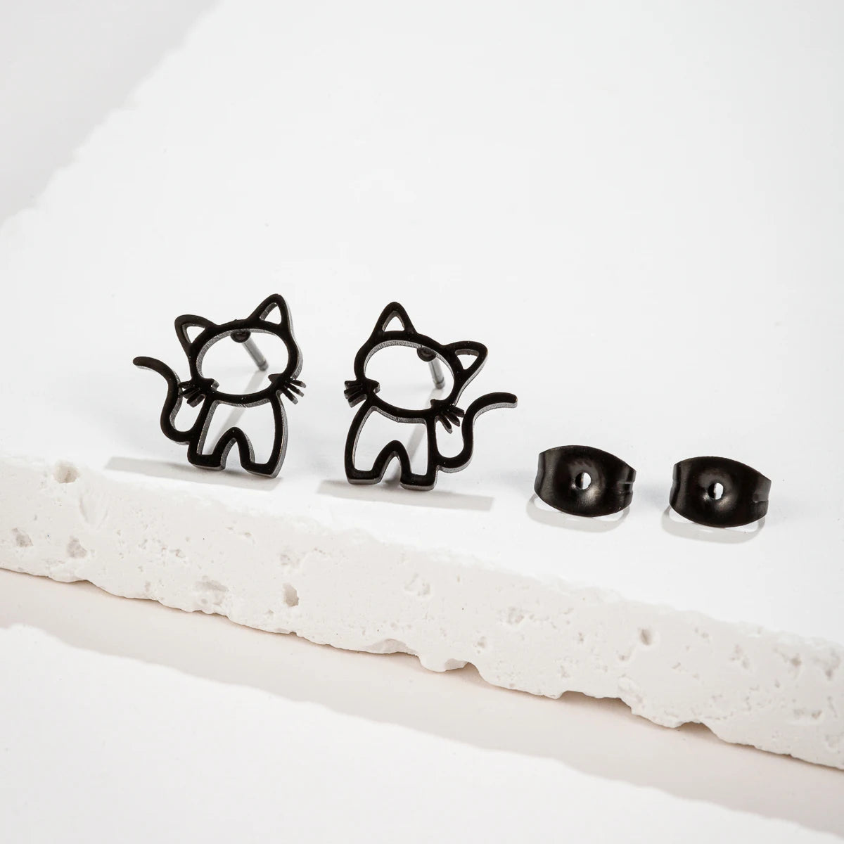 1 Pair Cute Cat Stainless Steel Stud Earrings for Mens Womens Punk Students Gifts Trend Fashion Small Ear Studs Jewelry