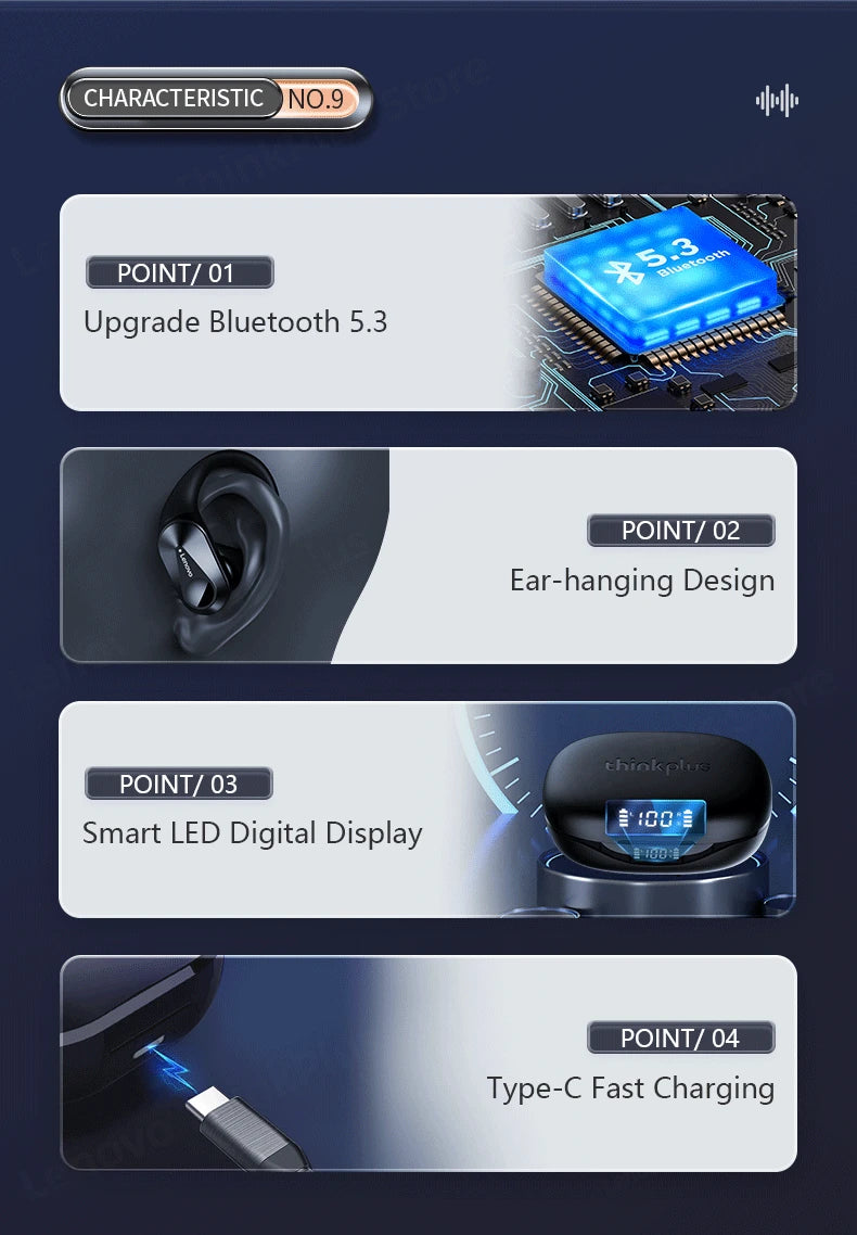 سماعات لينوفو LP75 TWS Bluetooth V5.3 الأصلية الجديدة 2/3/5 قطع، سماعات رأس لاسلكية LED رقمية مقاومة للماء IPX5