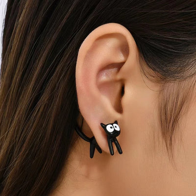 Black Color Cat Design Earrings Stud Trendy Ins Girls Cute Women Earring Animal Design Black Painting