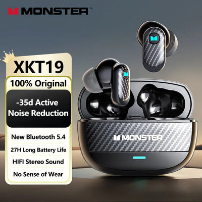 سماعات Monster XKT19 اللاسلكية بتقنية البلوتوث 5.4 وتقنية تقليل الضوضاء طويلة الأمد وصوت محيطي عالي الدقة وسماعات أذن لموسيقى الألعاب