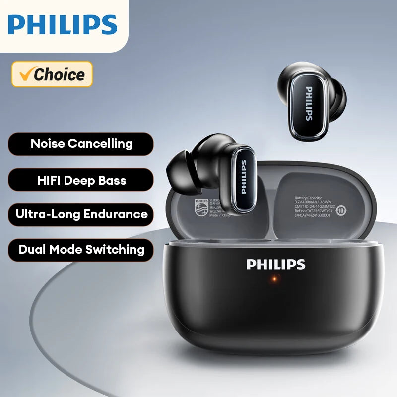 Original Philips TAT2569 Wireless Bluetooth V5.4 Stereo Earphones IPX4 Waterproof Sport Earbuds Low Latency Gaming Headset New