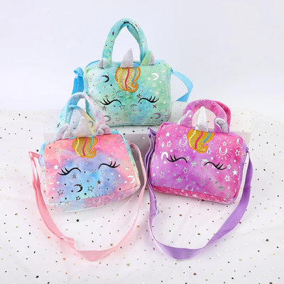 Plush Unicorn Single Shoulder Crossbody Bag for Children's Coin Purse Girl Travel Handbag Cute Student Gift Storage Pencil Bags