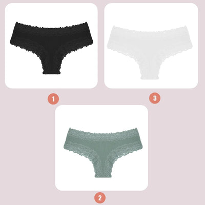 3PCS Lace Seamless Cotton Panties Ribbed Brazilian Pants Low Waist Women Panties Breathable Girls Underwear Plus Size Lingerie