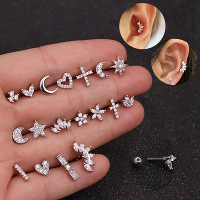 1PC Helix Piercing Stud Earrings For Women Conch Flat Ear Lobe Piercings Cartilage Tragus Stainless Steel Body Jewelry Girl Gift