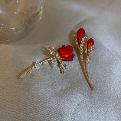 Red Rose Tulip Brooch Pins Ladies Fashion Light Luxury Flower Pin Nice Design Brooches Elegant Dress Suit Badge Accessories