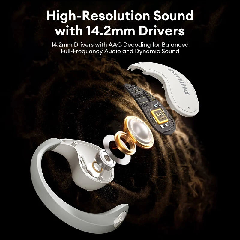 New Philips TAT2708 OWS Wireless Bluetooth Waterproof Earphones 120H Long Battery Life Headset ENC Call Noise Cancelling Earbuds