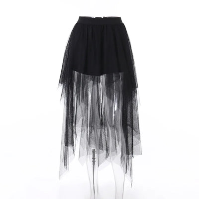 Sexy Net Yarn High-Waisted Irregular Skirt for Women Summer New European and American Gothic Style Versatile Casual Skirts