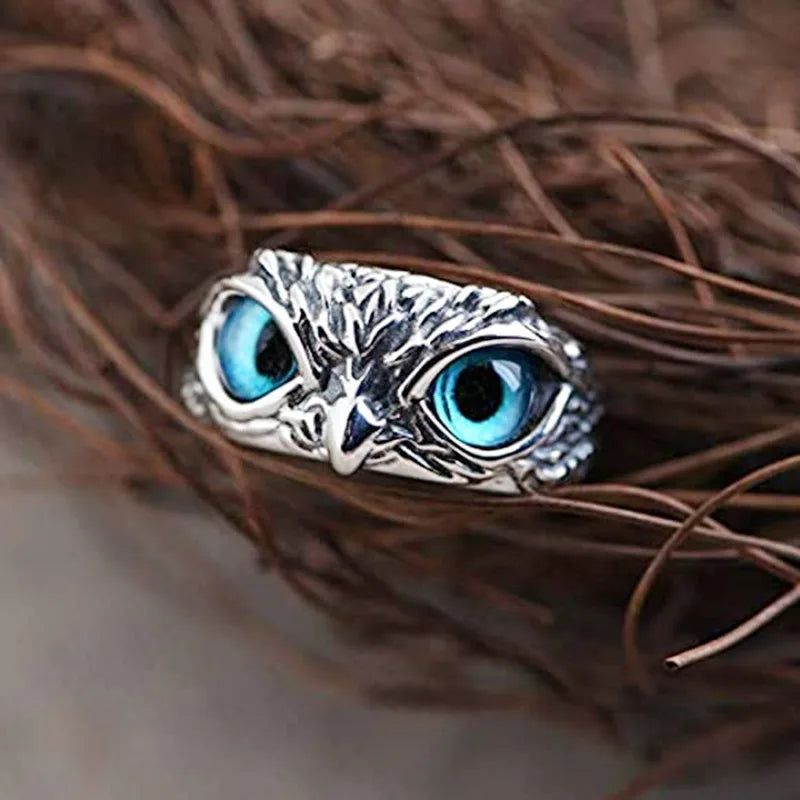 Fashion Design Owl Rings Multicolor Eyes Silvery for Men Women Punk Gothic Open Adjustable Rings Jewelry Gift Resizable