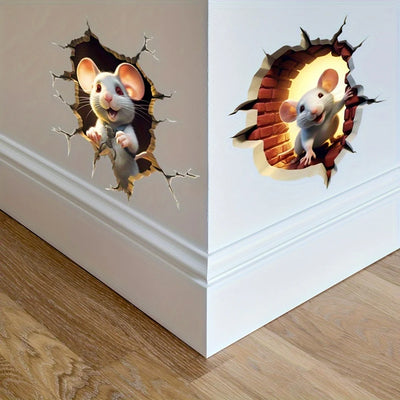 Broken Wall Mouse Hole Wall Stickers for Corner Living Room Bedroom Animal For Kids Bedroom Wallpaper Removable  Rats Decals S45