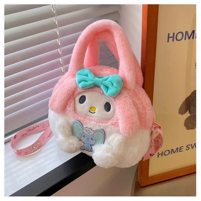 Kawaii Sanrio Plush Bag Kuromi Backpack Anime Melody Cinnamoroll Plushie Handbags Pochacco Cartoon Stuffed Bag for Girls Gifts