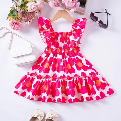 Summer Girl Dress Fashion Versatile Square Collar Girl Princess Dress New Print Sweet and Cute Dress Wholesale