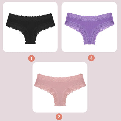 3PCS Lace Seamless Cotton Panties Ribbed Brazilian Pants Low Waist Women Panties Breathable Girls Underwear Plus Size Lingerie