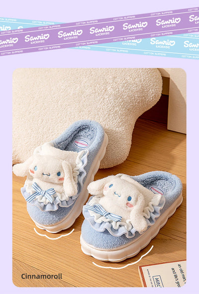 Sanrio Kawaii Cinnamoroll Womens Slippers Kuromi Hello Kitty Plush Cartoon Cute Sweet Suitable Indoor Outdoor Winter Slippers