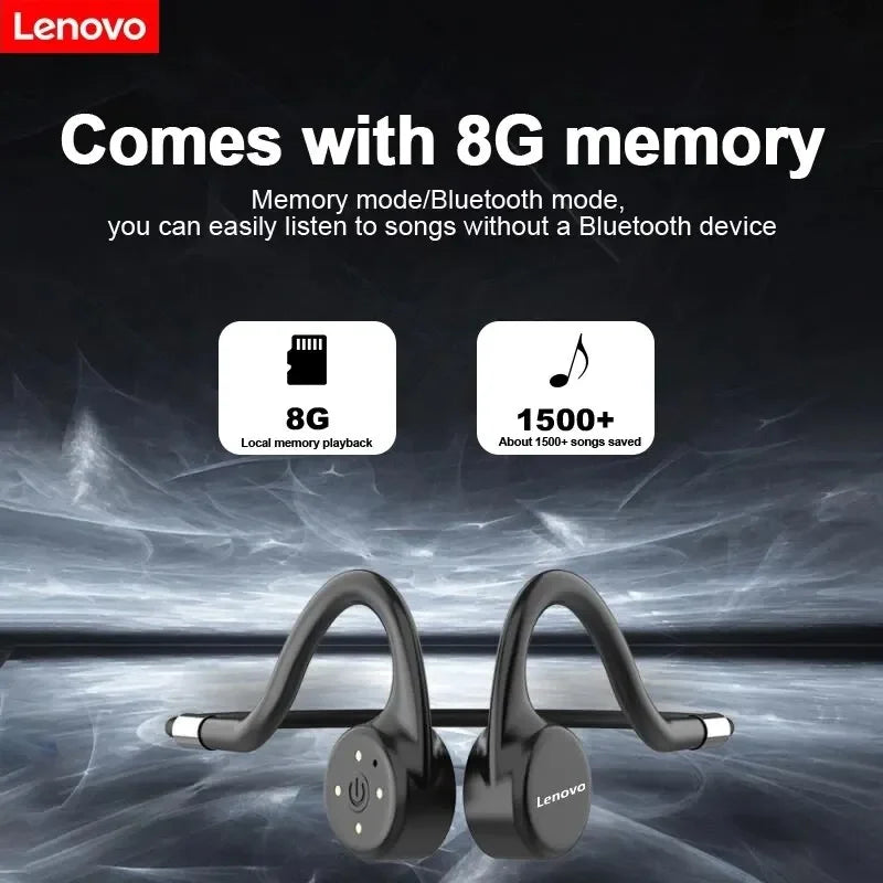 سماعات أذن Lenovo X5 Bone Conduction Bluetooth V5.0 لاسلكية مقاومة للماء IPX8 رياضية بذاكرة مدمجة 8 جيجابايت