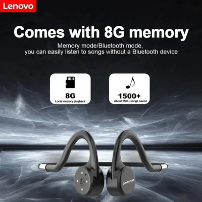 Lenovo X5 Bone Conduction Earphones Bluetooth V5.0 Wireless Headphones IPX8 Waterproof Sport Built in 8GB Memory Headset