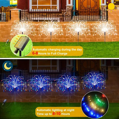 4 Pack 320/240LEDs Solar Firework Lights Outdoor Solar Garden Lights 8 Lighting Modes DIY Starburst Fairy Lights Yard Decoration