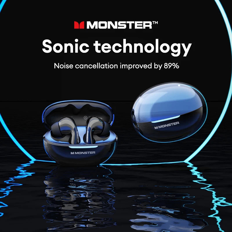 سماعات Monster MQT36 TWS اللاسلكية الجديدة بتقنية البلوتوث V5.4 مع عمر بطارية طويل للغاية وسماعات أذن للألعاب بصوت عالي الدقة وسماعة رياضية مع ميكروفون