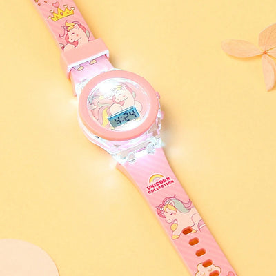 1pcs Jelly Candy Cartoon Unicorn Digital Pointer Quartz Light Girl Watch 1pcs White Rabbit Grass Jewelry Set